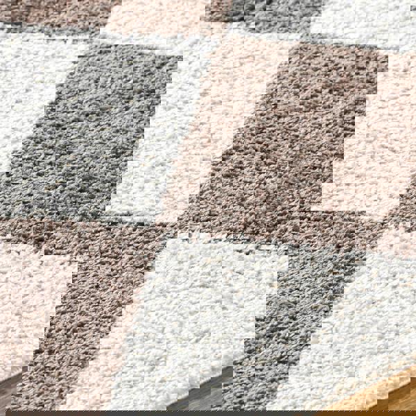 Livabliss Fossay Shag-Washable Beige Brown High Pile Diamond Rug