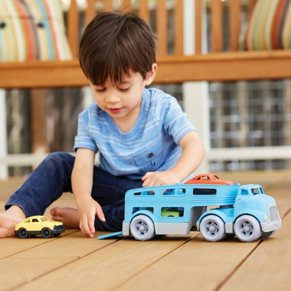 Green Toys Toy Car Carrier With 2 Working Ramps And 3 Mini Cars