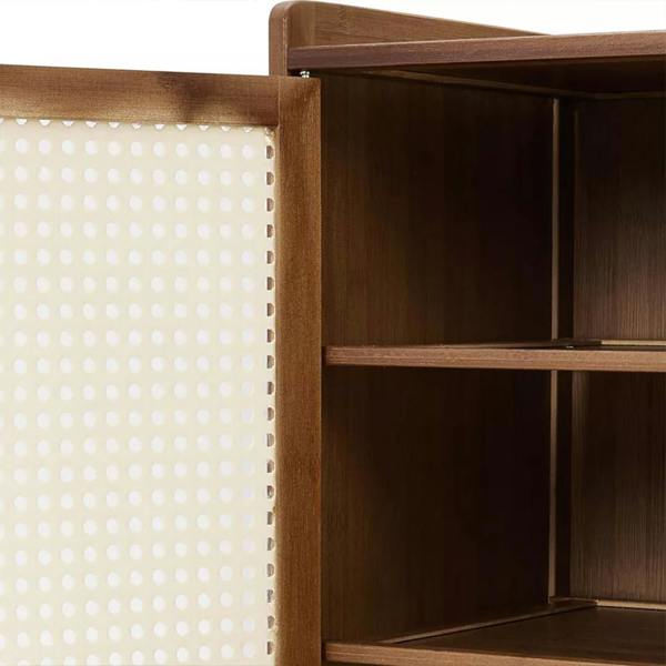 Havendro Shoe Cabinet Storage Cupboard Footwear Stand Rack Wooden Double Rattan Doors