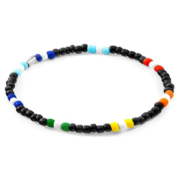 Anchor & Crew Black - Multicoloured Oscar Silver and Glass SKINNY Bracelet