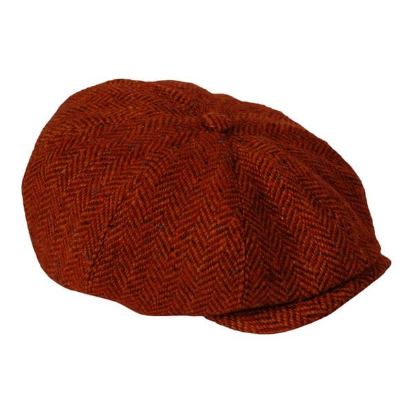 Gamble & Gunn Molloy & Sons Irish Donegal Tweed British Made Vermilion Red Button Top Cap