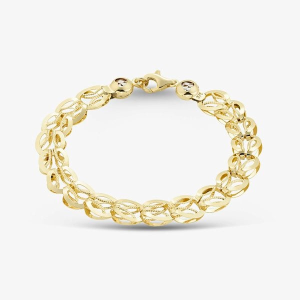 T. H. Baker 9ct Yellow Gold 7.5 Inch Stamped Shell Link Bracelet HSLB-850-9Y-7.5