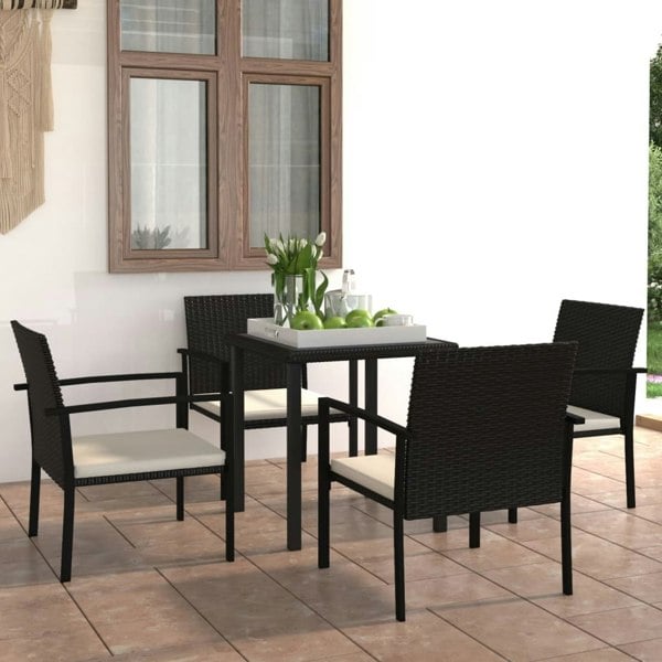 Berkfield 5 Piece Outdoor Dining Set Poly Rattan Black