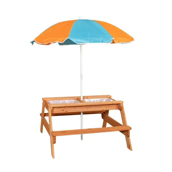 Samuel Alexander Kids Outdoor Wooden Picnic & Activity Table with Removable Plastic Trays & Parasol
