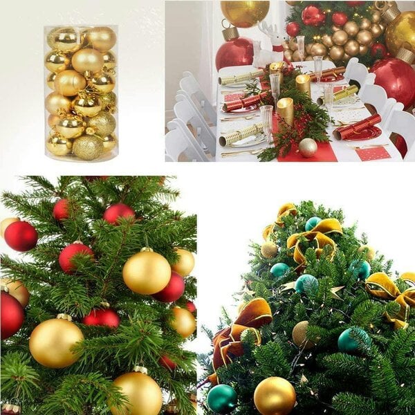 Shatchi Deep Gold Shatterproof Christmas Bauble Set in 12 or 24 Pack Sizes for Tree and Home Decorations