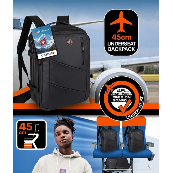 Crossgear Vortex 45cm Underseat Cabin Backpack - USB, 32L