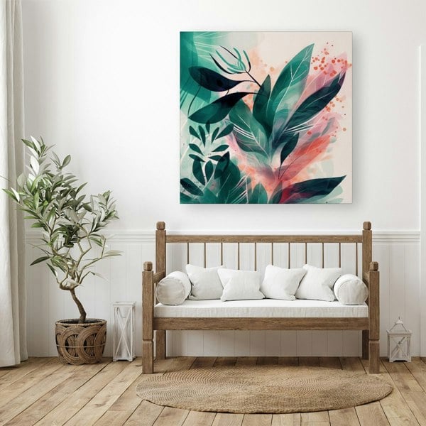 Warren Reed Green Feather leaves Tropical Canvas