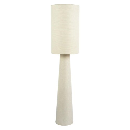 Happy Homewares Modern Soft Cream Linen Fabric Floor Lamp with Drum Shade and Base