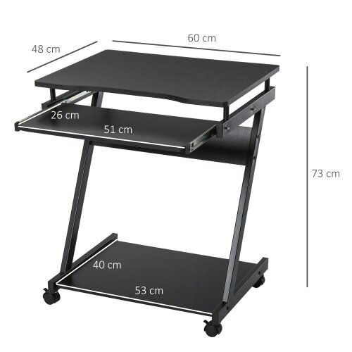 Wyld Haus Kamo Wooden Black Mobile Desk With Castor Wheels And Sliding Keyboard Tray