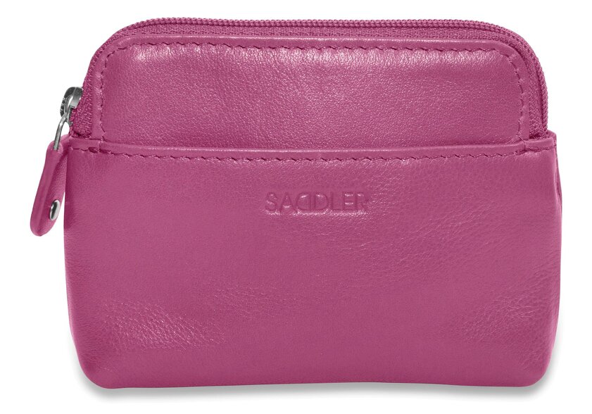 SADDLER Compact Leather Zip-Top Purse "Pia" – Handmade by Saddler | RFID Protected & Gift Boxed | Multi-Functional Card, Coin & Key Holder - Magenta