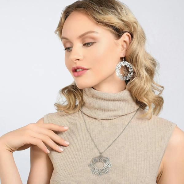 Large Silver Flower Earrings with a Brushed Finish - namana.london