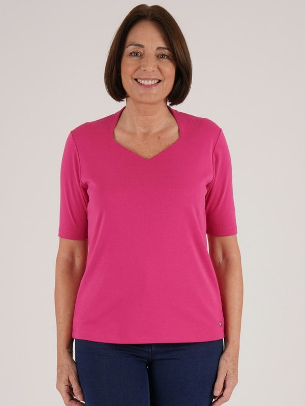 PennyPlain High Back Sweetheart Neck Top - Cerise