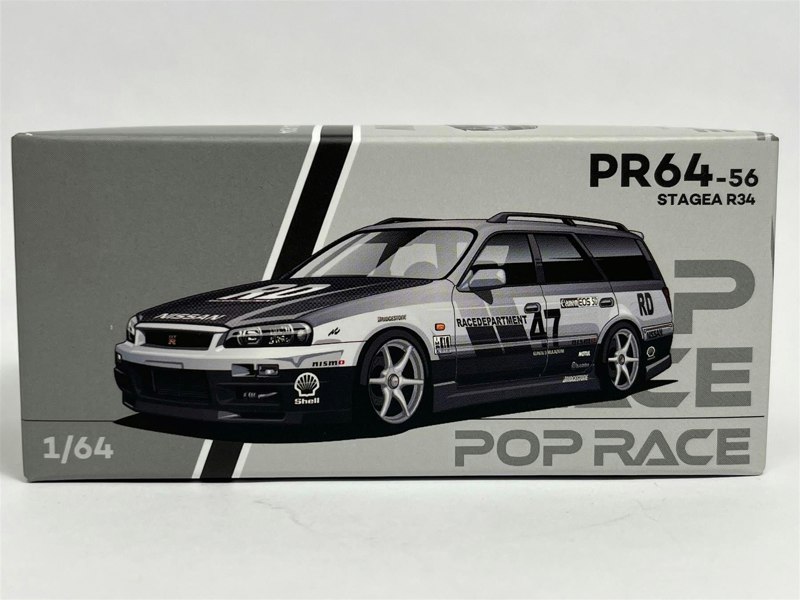 Pop Race Nissan Stagea Chrome Silver 1:64 Scale Pop Race PR640056