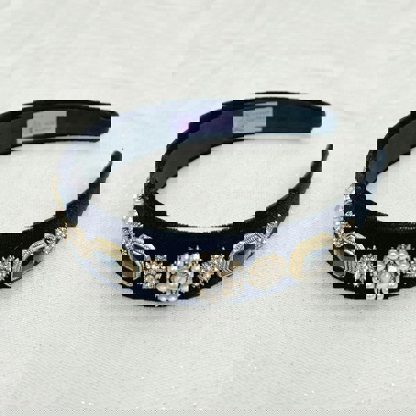 black pearl headband velvet hair band vintage gems side