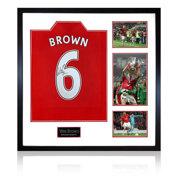 Wes Brown Signed Manchester United Shirt Elite Frame
