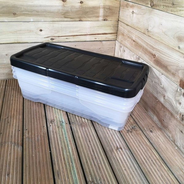 Samuel Alexander 4 x 42L Clear Under Bed Storage Box with Black Lid, Stackable and Nestable Design Storage Solution