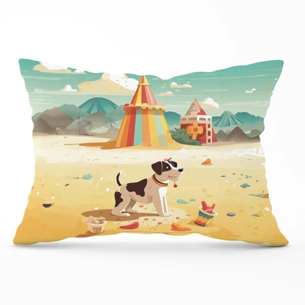 Warren Reed Doggy On A Beach Holiday Cushions