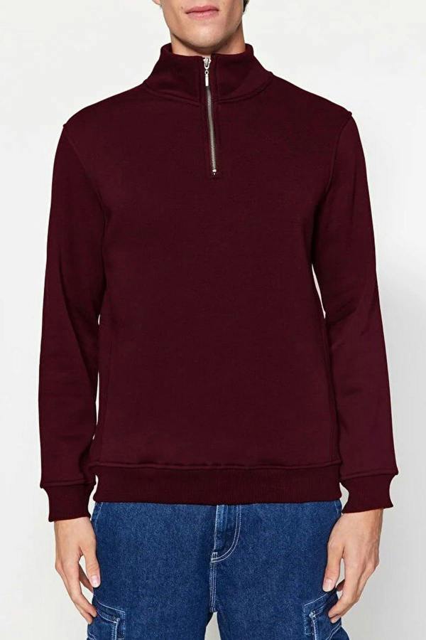 WOVCOR Stand Collar Zippered Basic Men's Sweatshirt