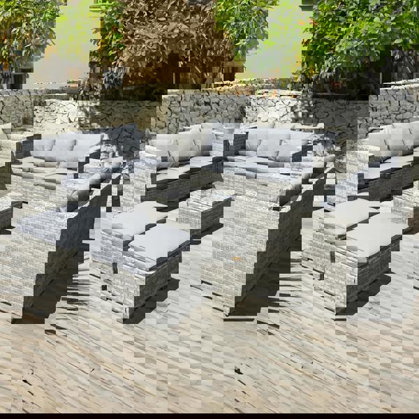 malta rattan 10 seat u shape set in dove grey with 2 footstools