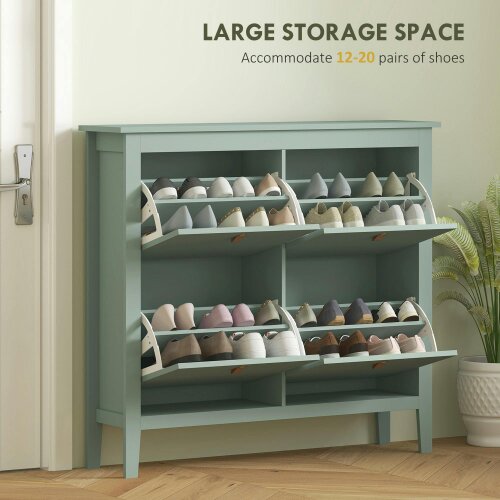 Wyld Haus Margarita Wooden Mint Green 4 Drawer Shoe Cabinet Faux Leather Handles