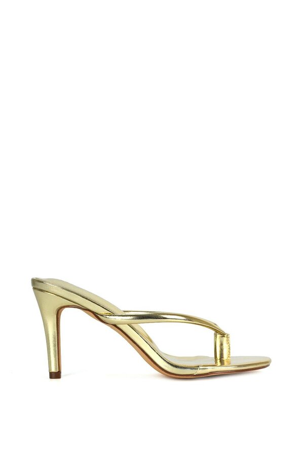 XY LONDON Stiletto High Heel Mules With Thong Strap - Gold