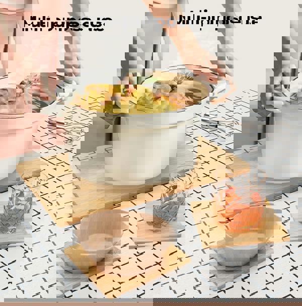 Toque 8 Pcs Natural Bamboo Placemat Coaster Heat-resistant Mat Storage Tray Dish