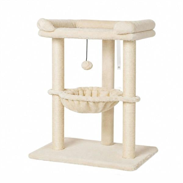 Skylos Cat Tree Tower Bed with Hammock Ball Scratching Post Large Perch Beige