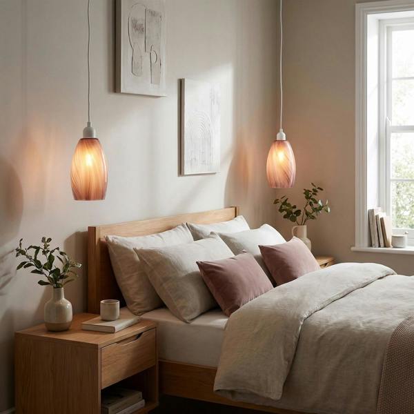 Modern Reddish Brown Marble Stripe Effect Glass Pendant Light Shade Image 6