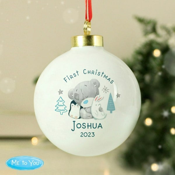 Personalised Memento Company Personalised Winter Explorer First Christmas Tiny Tatty Teddy Bauble