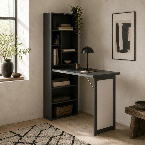 Wyld Haus Elrika 98cm Black 3 Section Work Desk With Writing Board And Storage