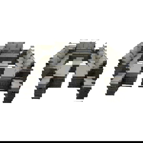 Fimous Rattan Garden Outdoor Furniture Set 3 Seater Sofa Square Coffee Table Set with 4 Stools Side Table Dark Grey Mixed