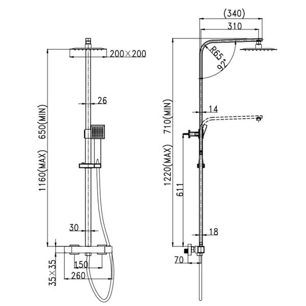 Flode Kiruna | Square Style Thermostatic Shower Kit | Thin Style Stainless Steel Square Shower Head | Chrome