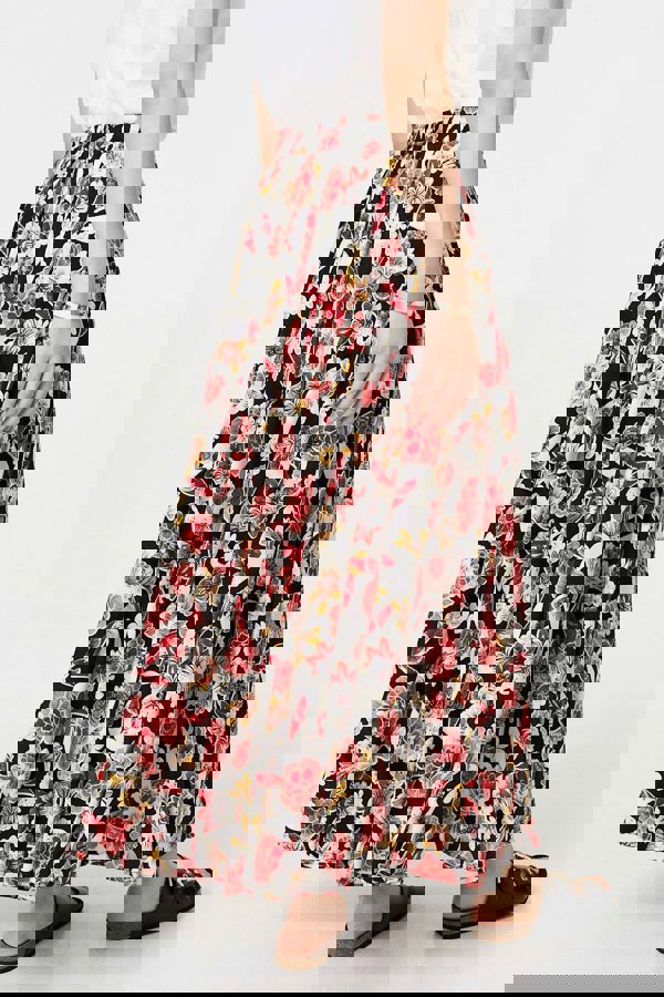 Orange | Floral High Waist A-Line Maxi Skirt
