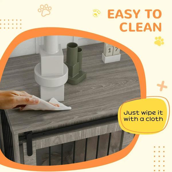 Walnut-brown dog crate furniture with wipe-clean top and slatted front panel