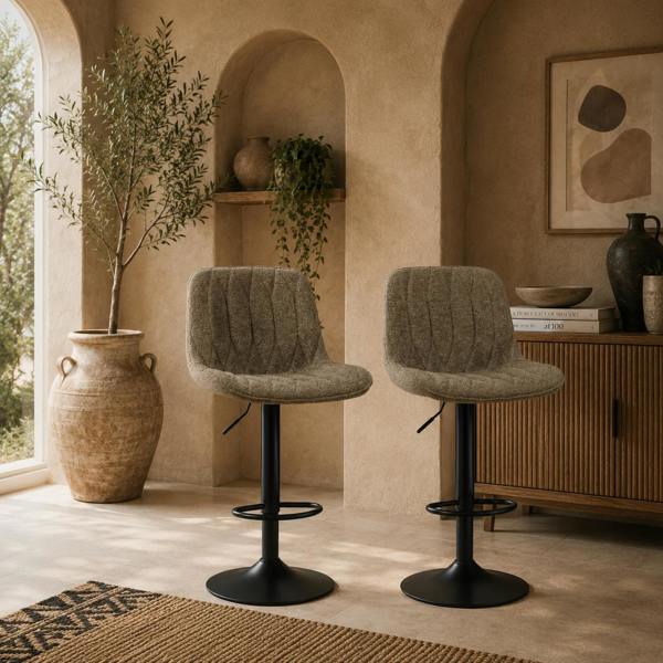 Wyld Haus Sehake Fabric Brown Linen Look Bar Stools Set Of 2