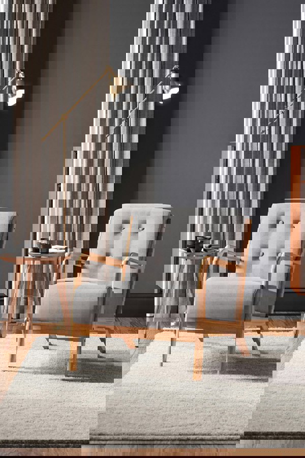 Living and Home Grey Solid Wooden Frame Upholstered Tufted Armchair