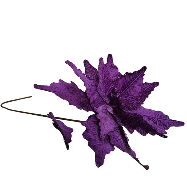 Samuel Alexander 76cm Purple Velvet Poinsettia Stem with Glitter Christmas Decoration