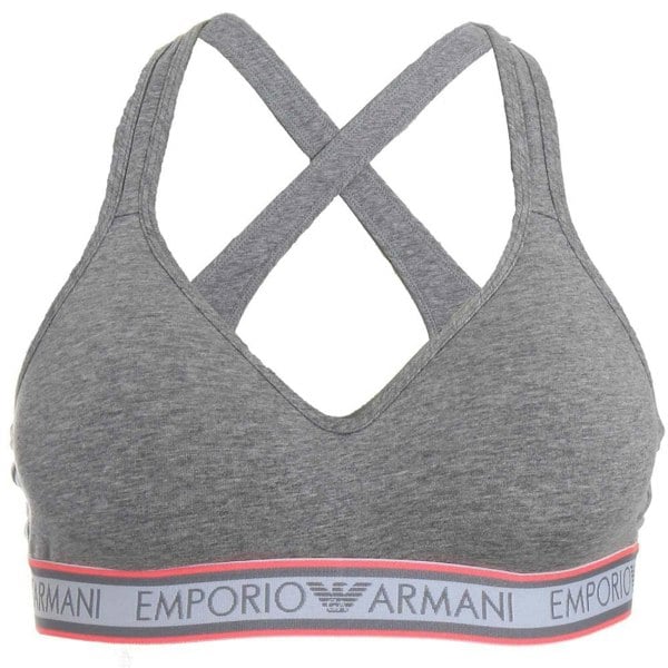Emporio Armani Padded Stretch Cotton Bralette, Grey / Pink Trim