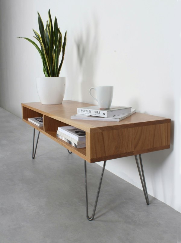 The Urban Editions Darwen Solid Wood Coffee Table On Mid Century Hairpin Legs