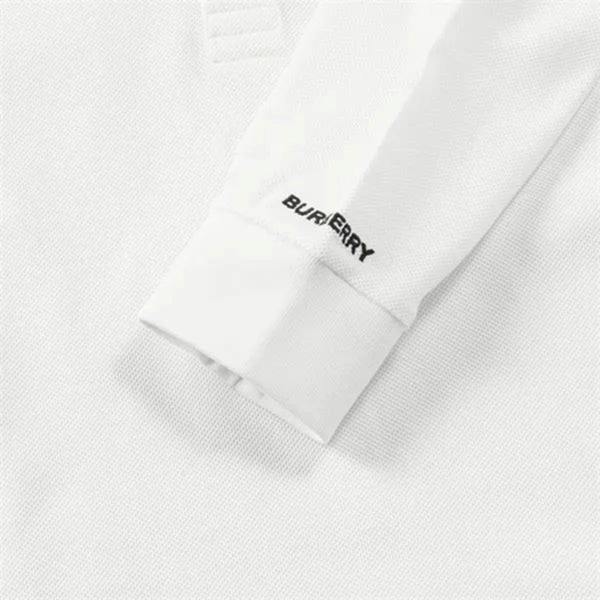 Supplied Fashion white long sleeve polo shirt featuring a textured cotton fabric and Burberry logo on the cuff