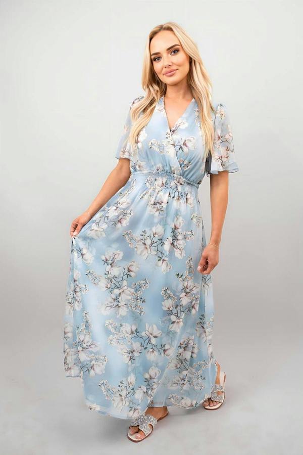 Ophelia Floral Wrap Maxi Dress - Sky Blue