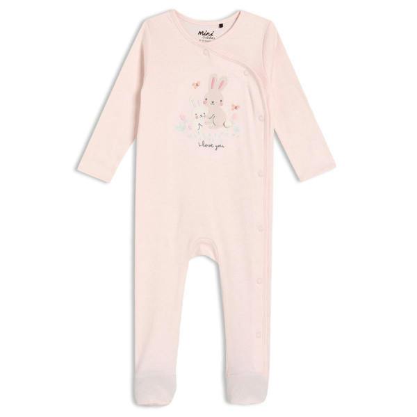 Baby Girls Rabbit Embroidered Sleepsuit, Pink - Minicuddles