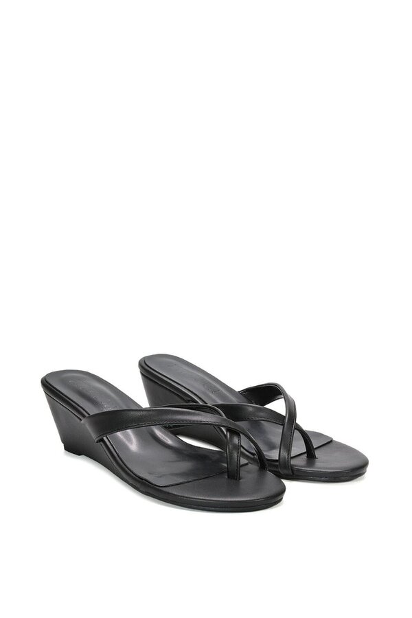 XY LONDON Mid Wedge Heel Sandal Mules With Toe Post