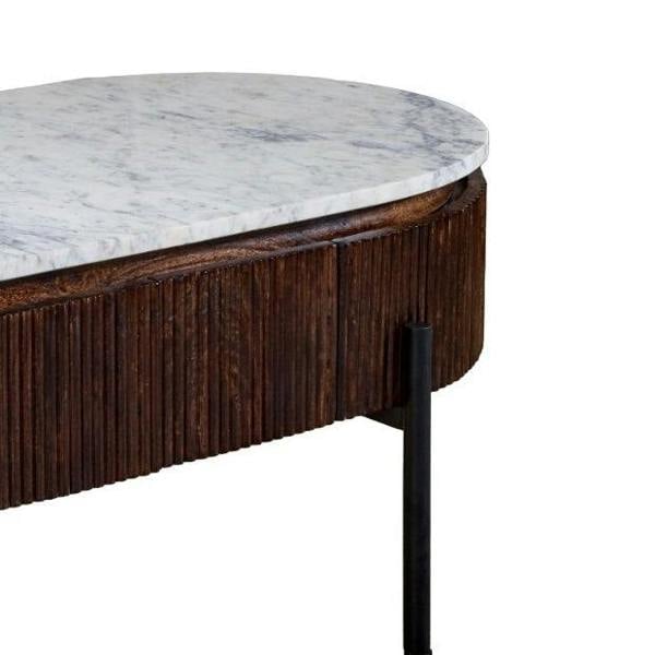 Wyld Haus Alabama Ribbed Mango Wood Oval Coffee Table With Marble Top and Metal Legs