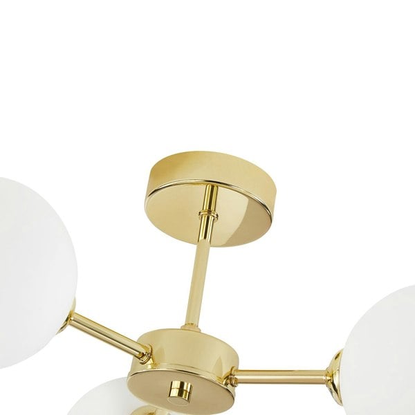 Contemporary Chic Polished Gold Ceiling Light with Opal White Globe Glass Shades Image 3
