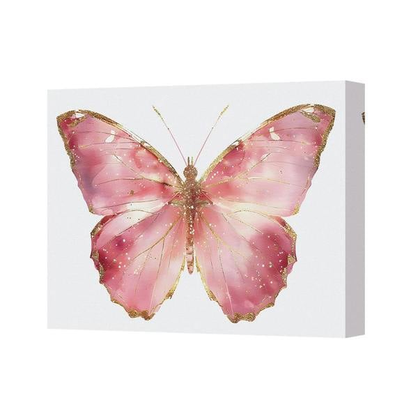 Benjamin Tate Design Pink Butterfly Canvas Art Print With Gold Glitter Accents