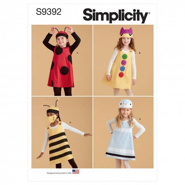 Simplicity Sewing Pattern 9392, Dresses, Pinafores, Headwear for Kids, A (2-3-4-5-6-6X) - Easy