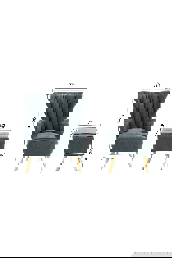 Living and Home Grey Brushed Fabric Stripe Curved Backrest Armchair with Footstool & Cushion