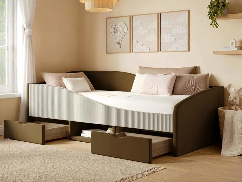 Flair Aubrey Velvet Storage Low Sleeper Bed with Beige Cord