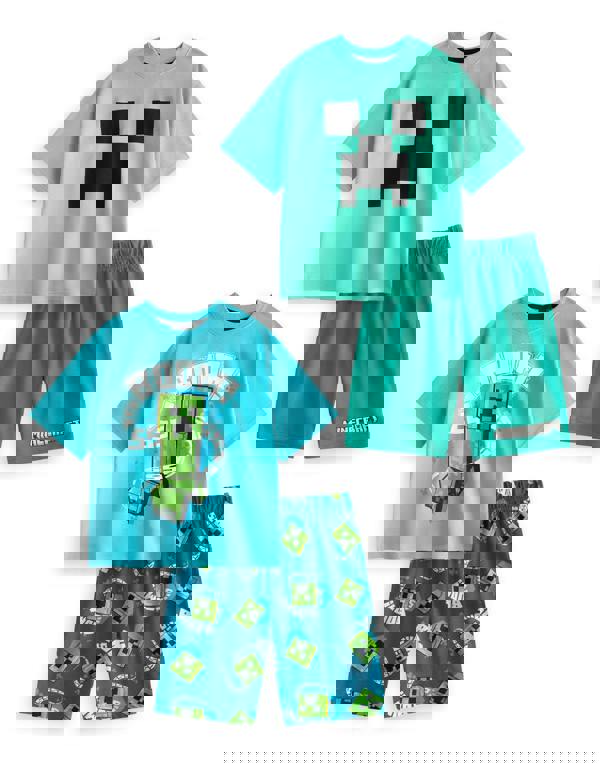 Minecraft Boys Multicoloured Creeper Multi-Pack of 2 Short Sleeve Short Leg Pyjama Set